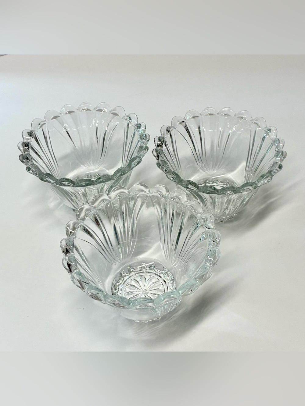 Vintage Kig  Lot of 3 Clear Glass Dessert Bowl Votive Scalloped Edge Indonesia